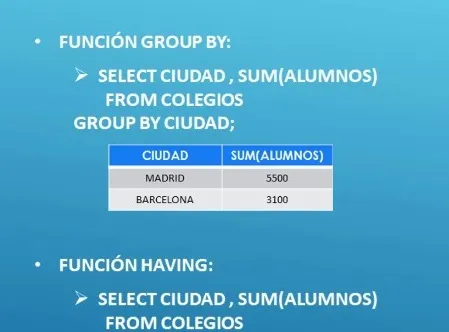 Uso de la cláusula having en sql - oracle sql